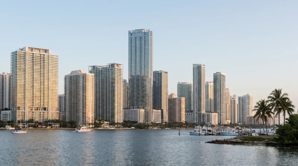 The Brickell skyline across Biscayne Bay on a clear morning