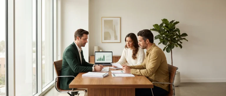 A mortgage advisor reviewing documents with a couple